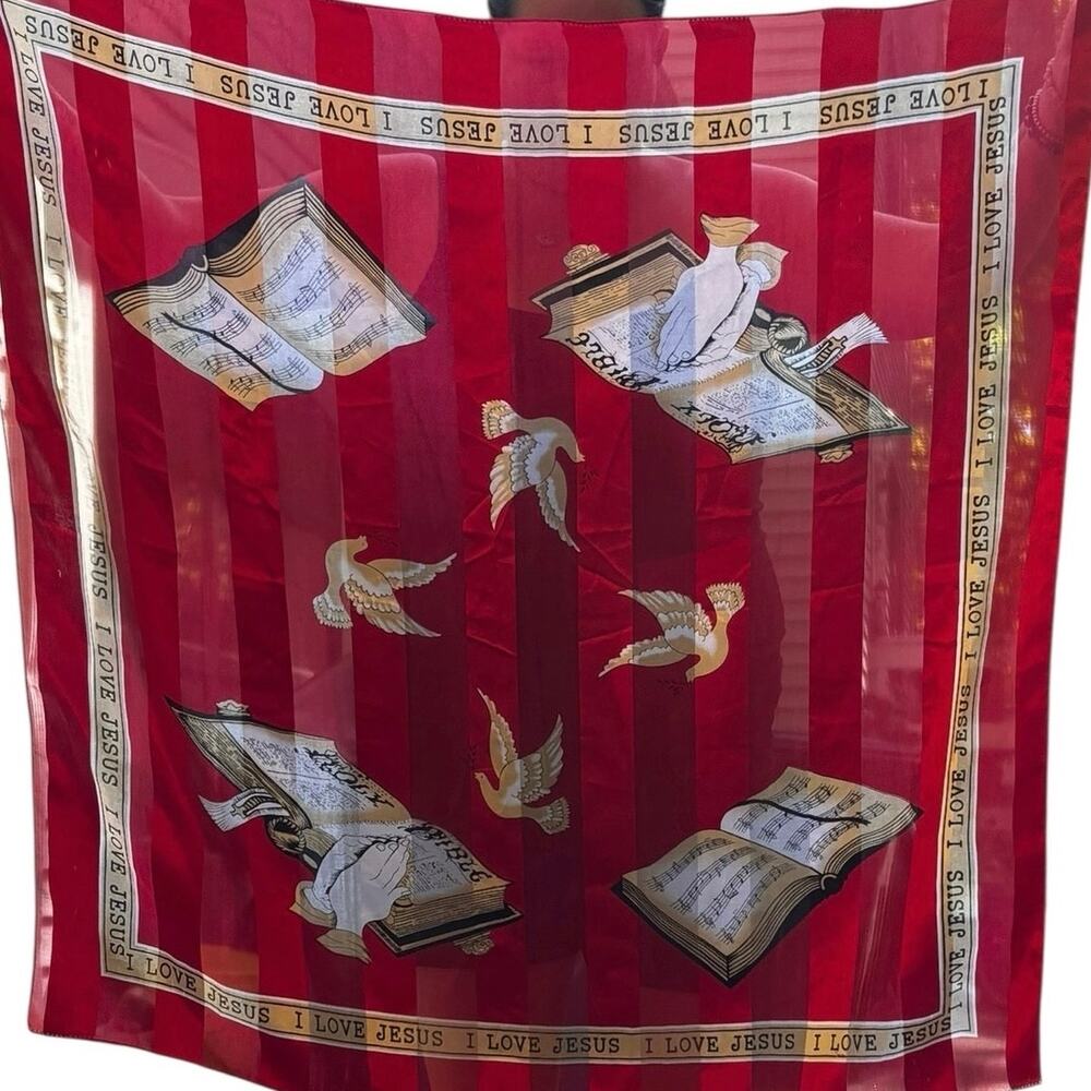 Red Scarf I Love Jesus Bible Praying Hands Doves Religious